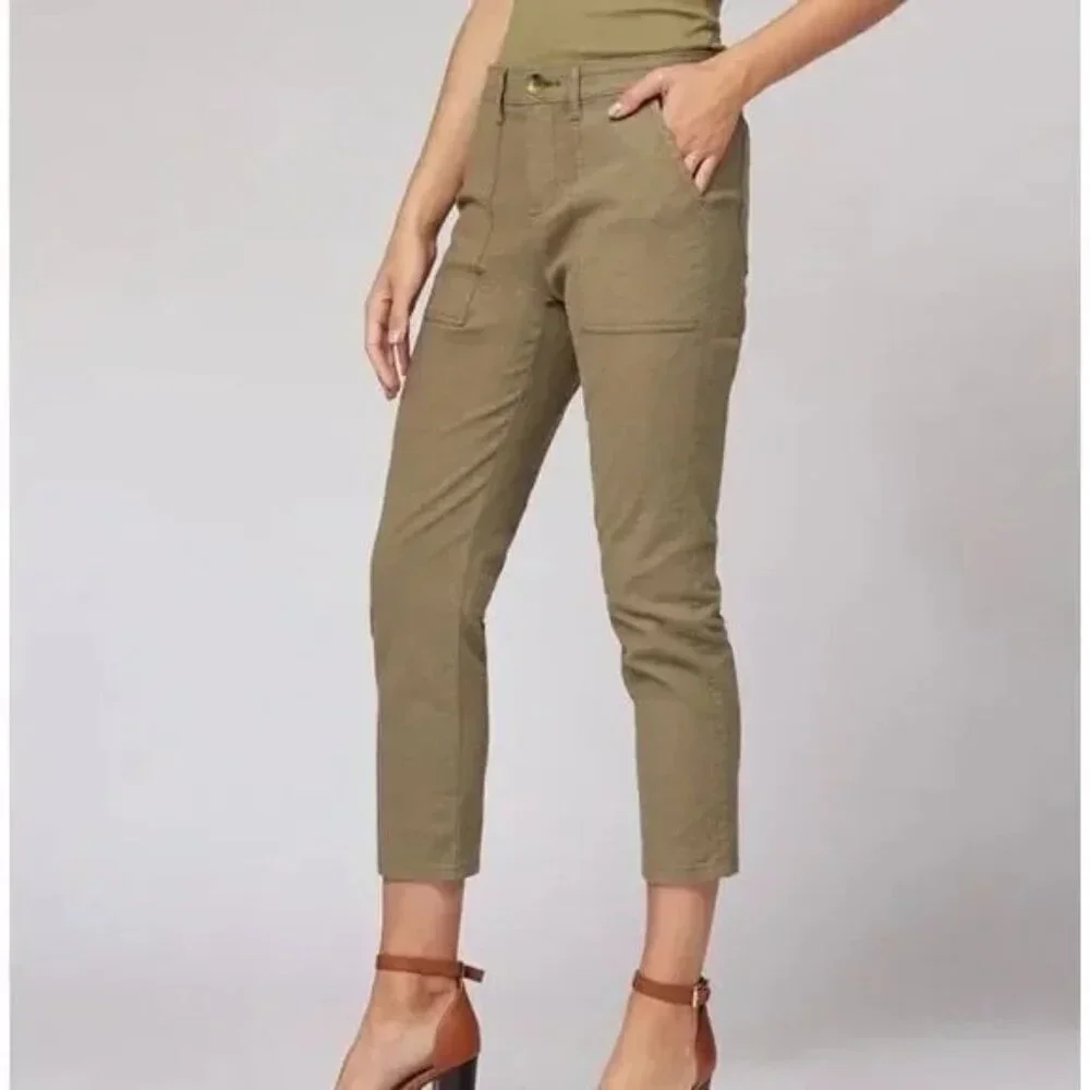 Lila Ryan Stretch Linen Pants Women's 18W Green Martina Straight Capri Ankle NWT